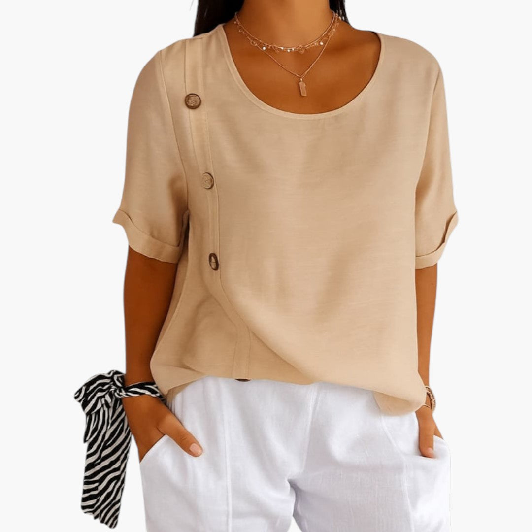 Camicia da donna con scollo rotondo e bottoni laterali