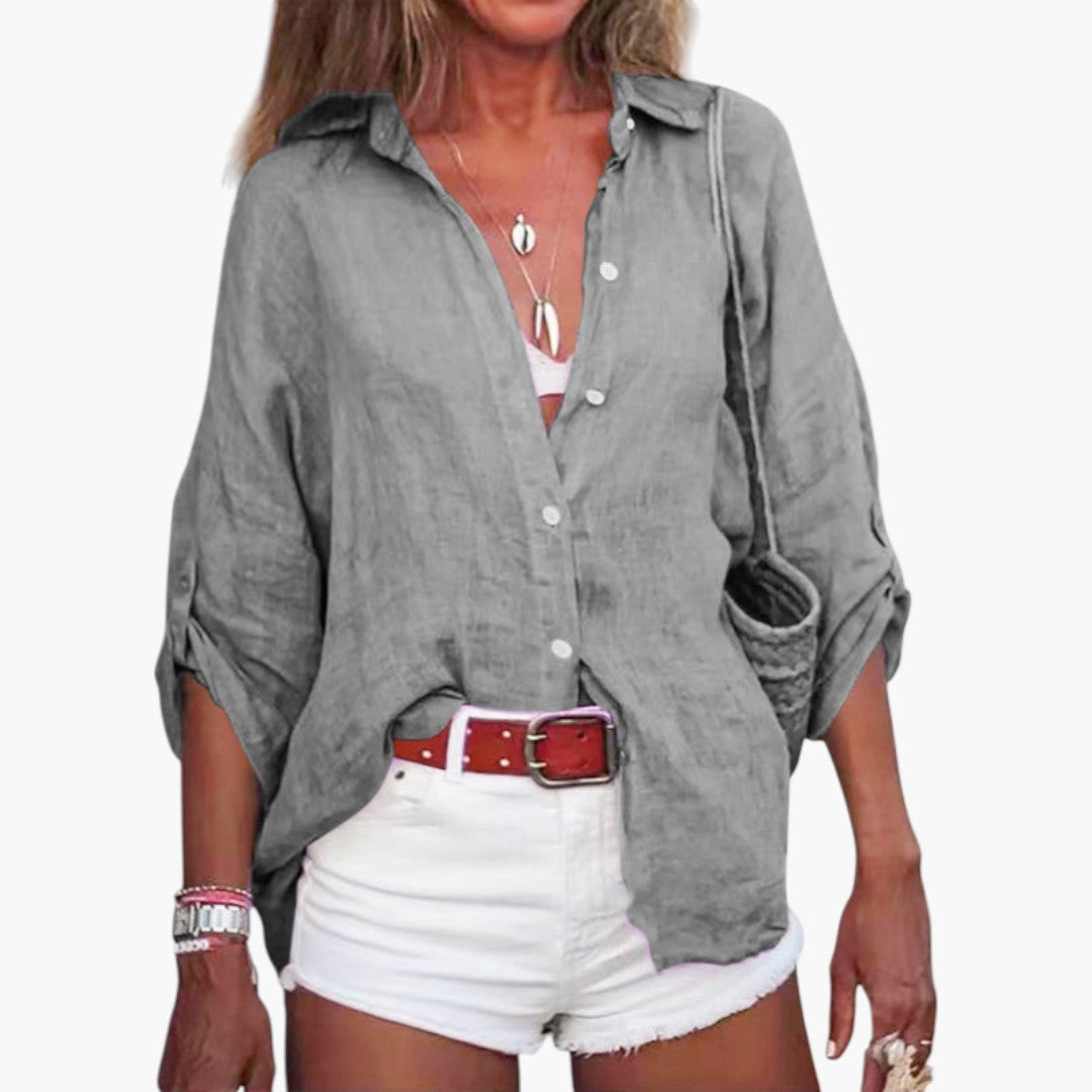Blusa feminina com gola e fecho de botões