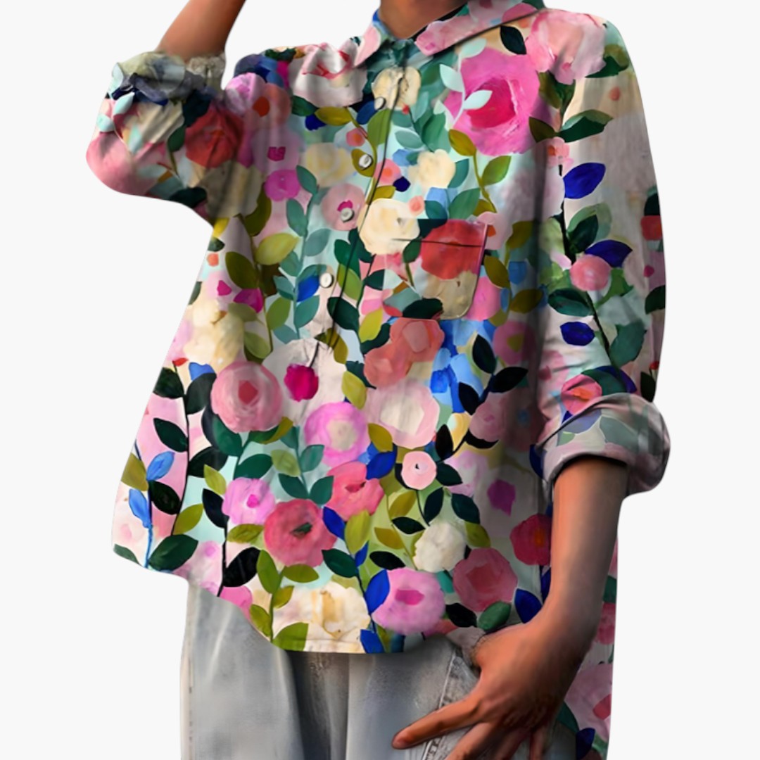 Women's blouse with collar and button placket