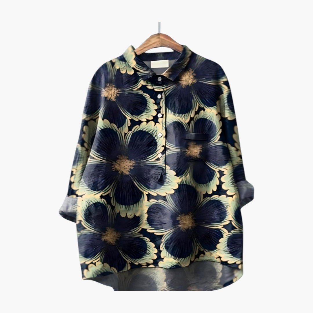 Women's blouse with collar and button placket