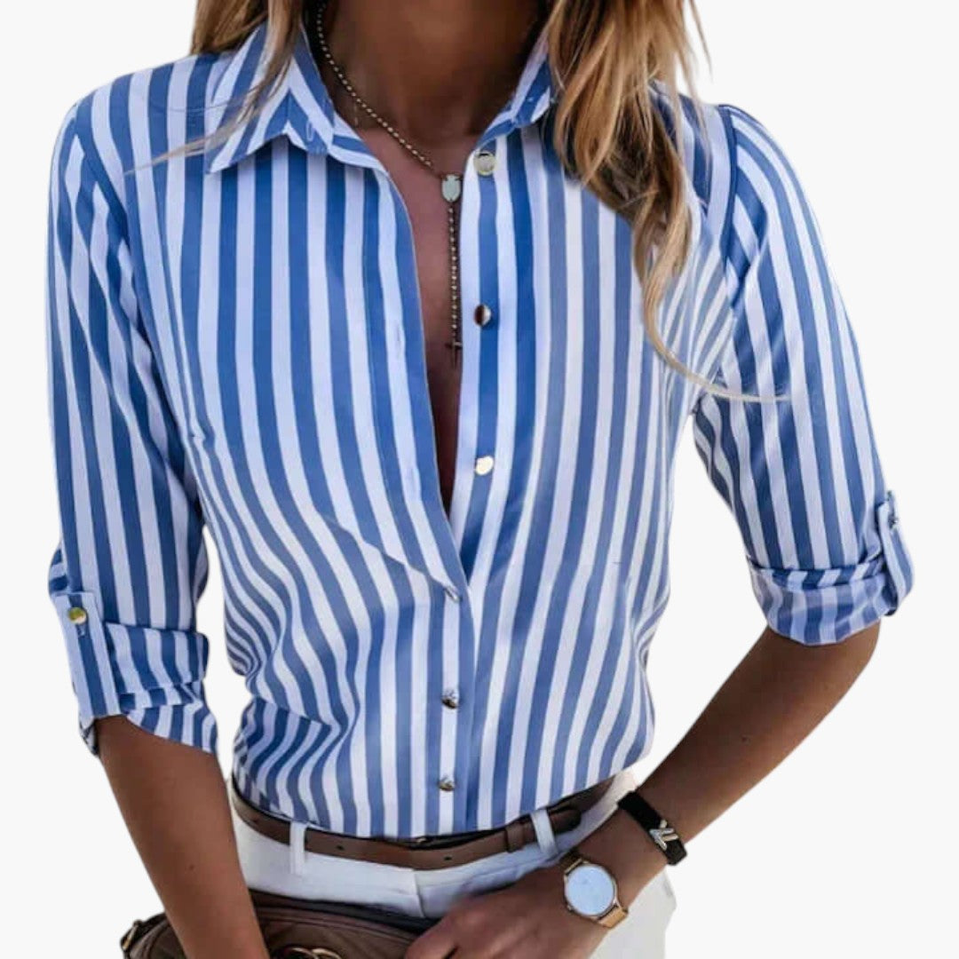 Women's blouse with classic collar and button closure