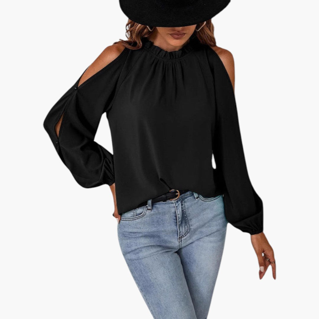 Bluse für Damen mit Rüschenkragen und Puffärmeln