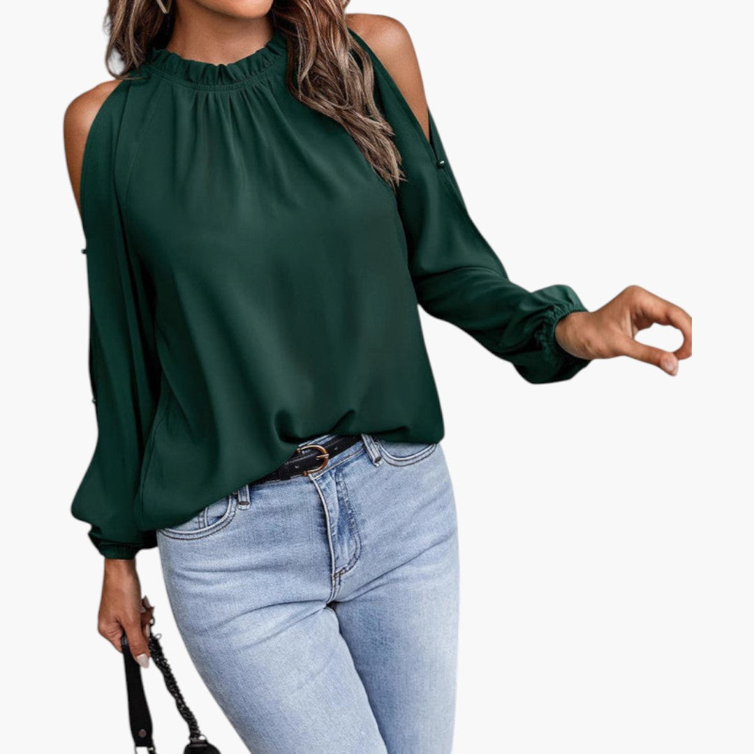 Camicia da donna con collo arricciato e maniche a sbuffo
