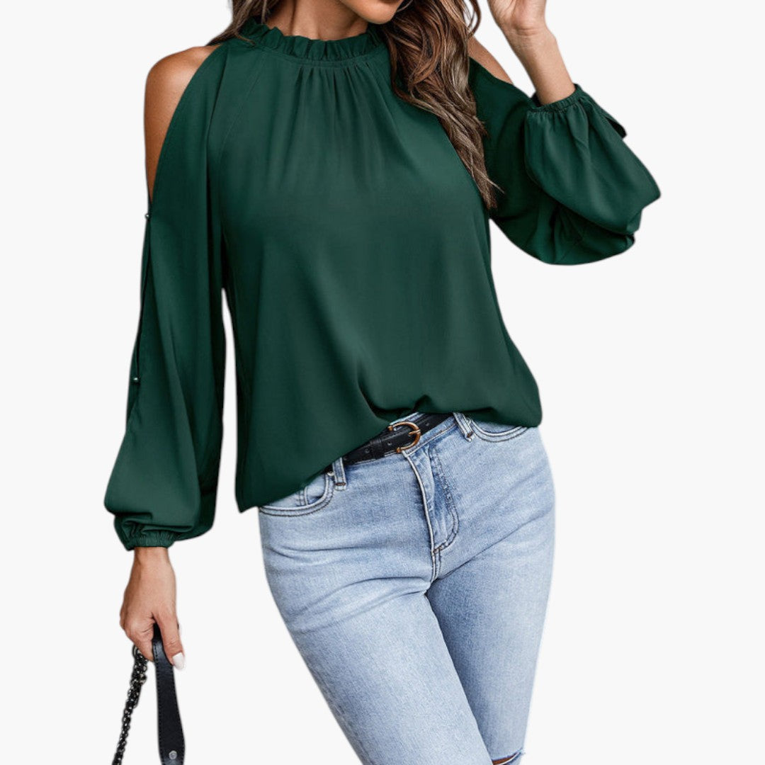 Camicia da donna con collo arricciato e maniche a sbuffo