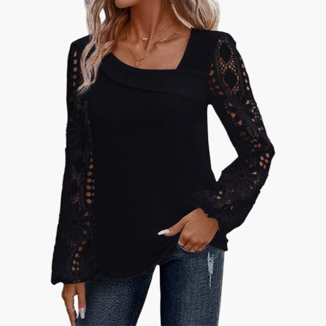Camicia da donna con scollo quadrato e maniche in pizzo