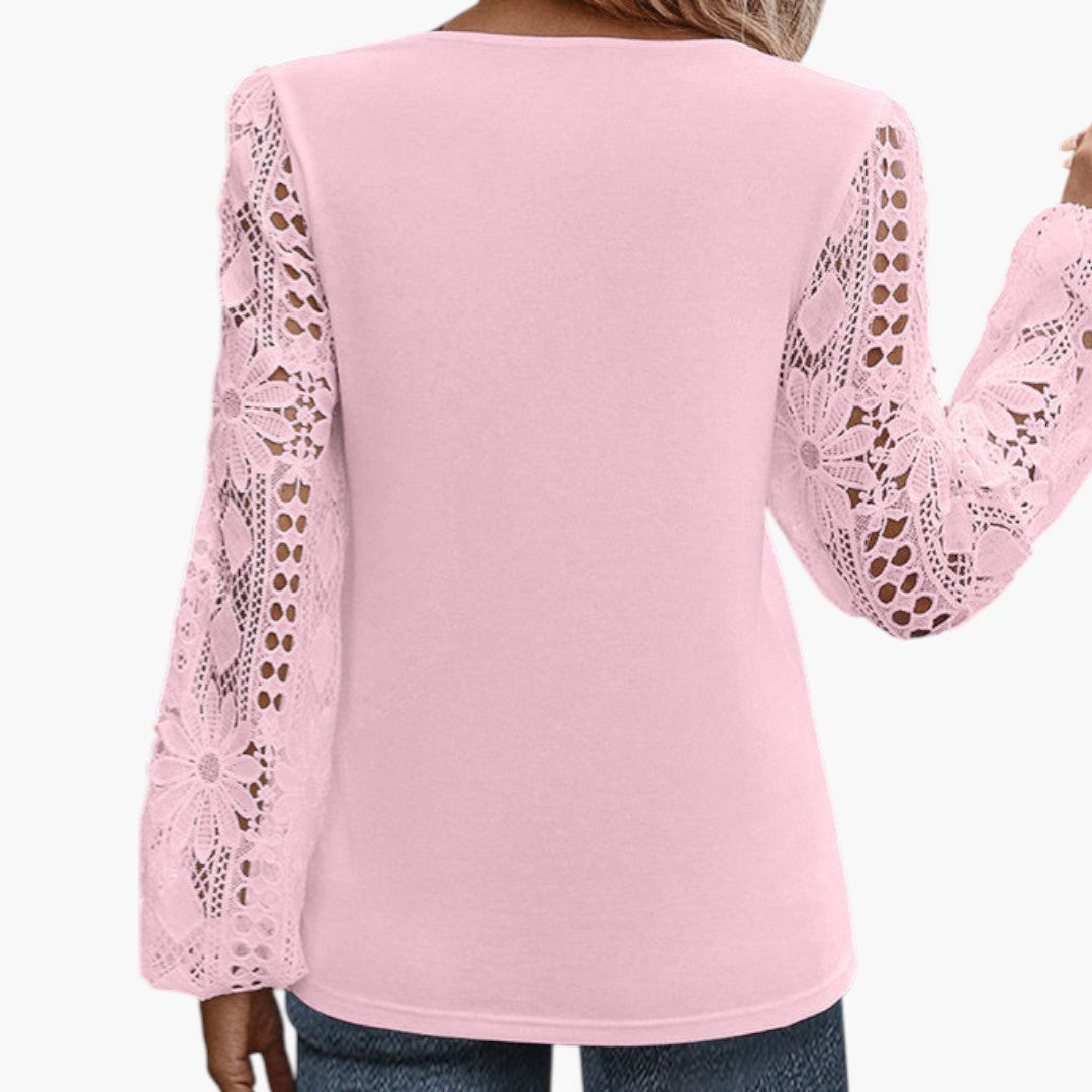 Camicia da donna con scollo quadrato e maniche in pizzo