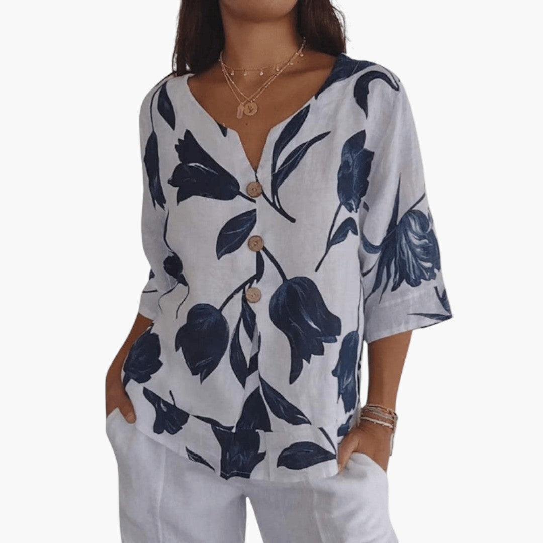 Camicia donna con scollo a V e stampa floreale