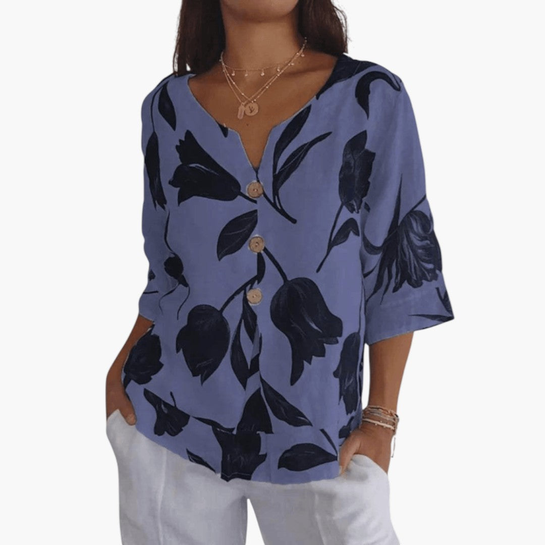 Camicia donna con scollo a V e stampa floreale