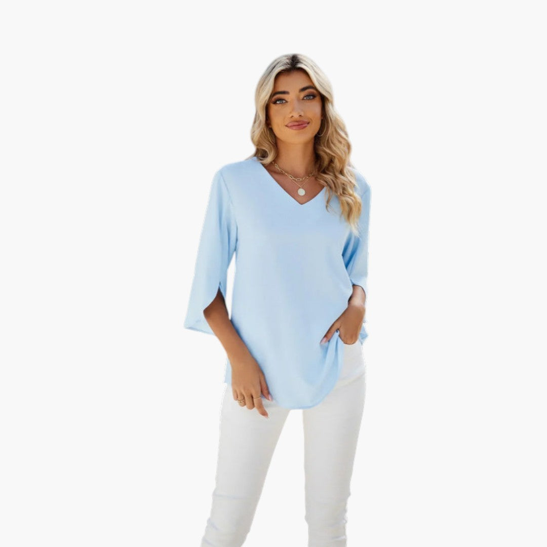 Camicia da donna con scollo a V e maniche spaccate