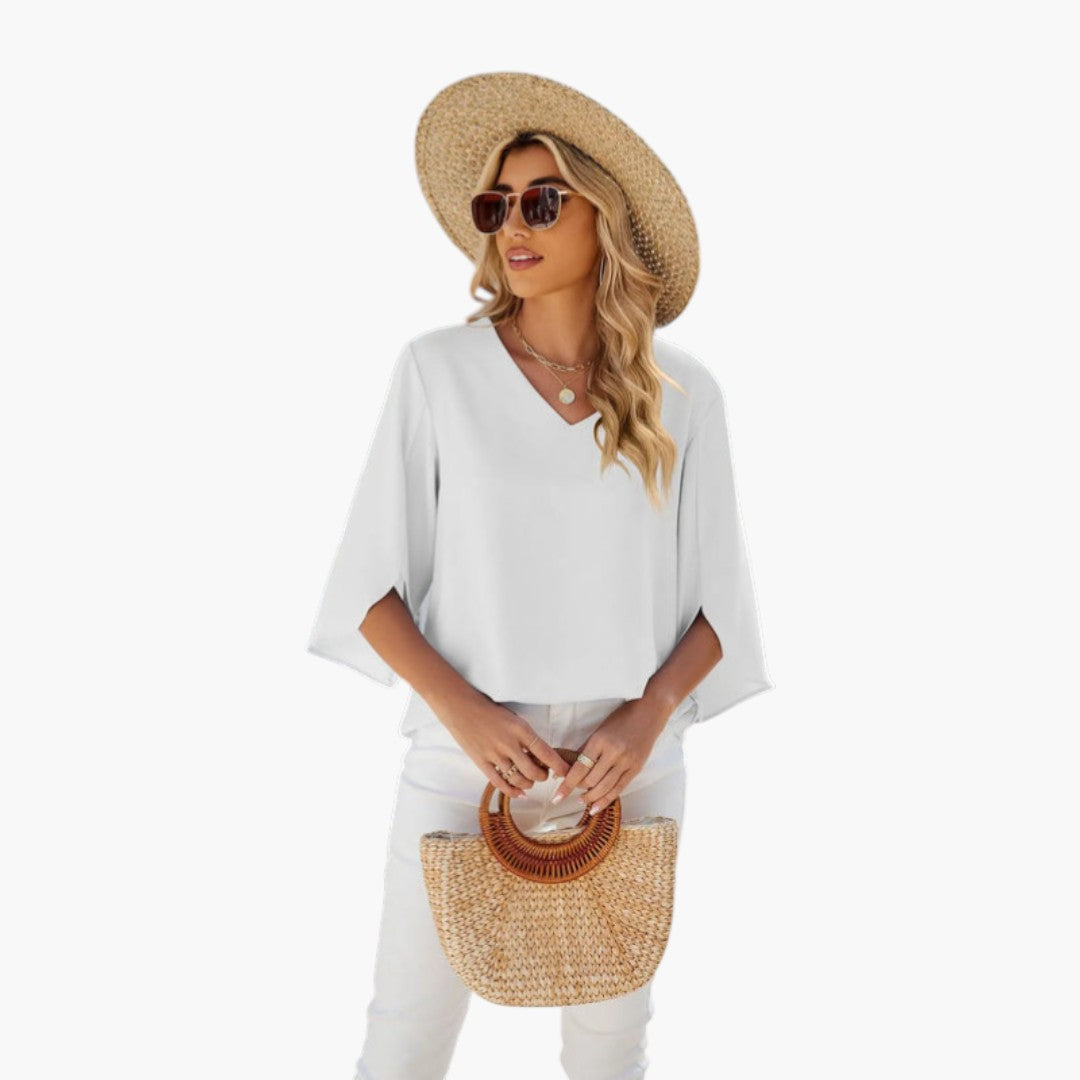 Camicia da donna con scollo a V e maniche spaccate