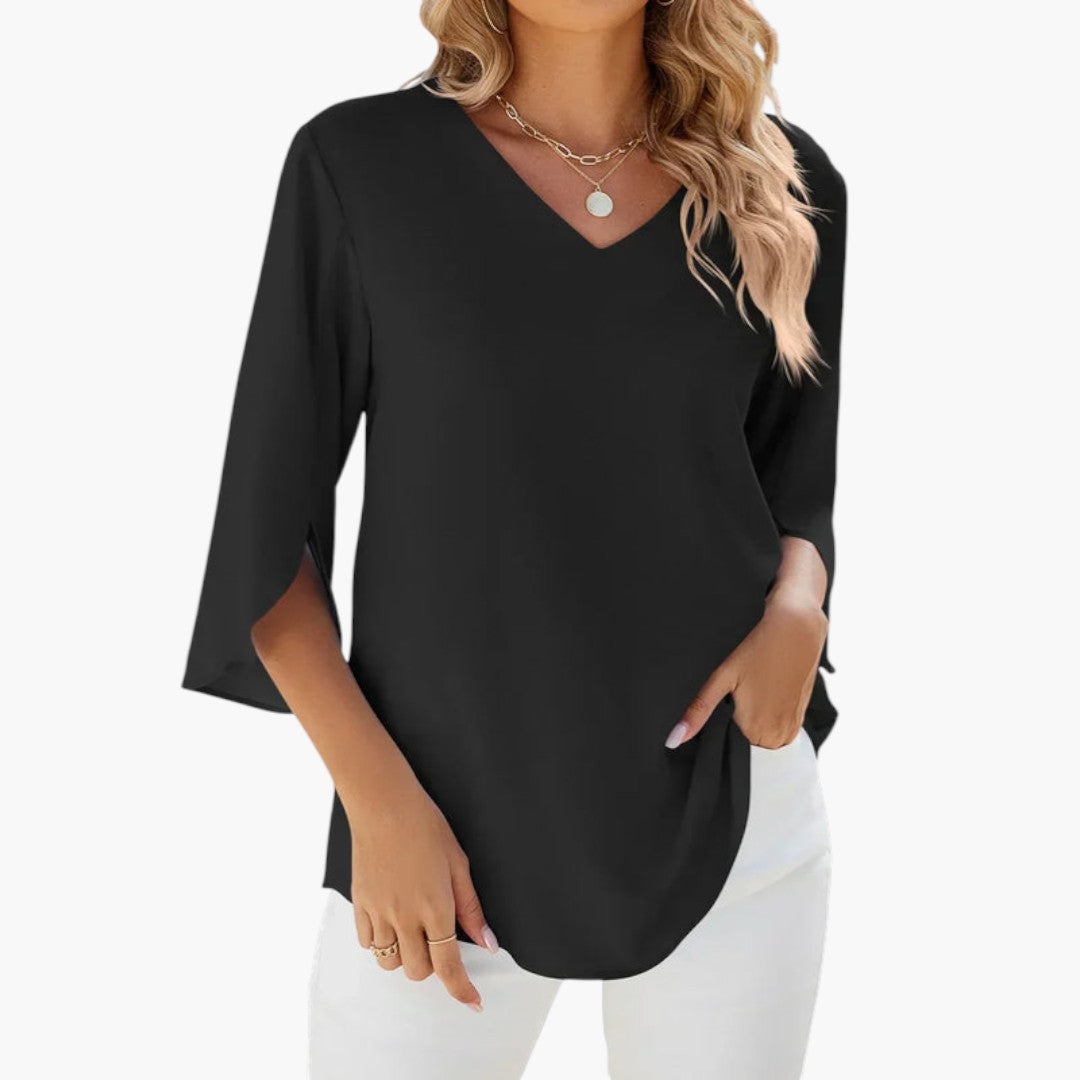 Camicia da donna con scollo a V e maniche spaccate