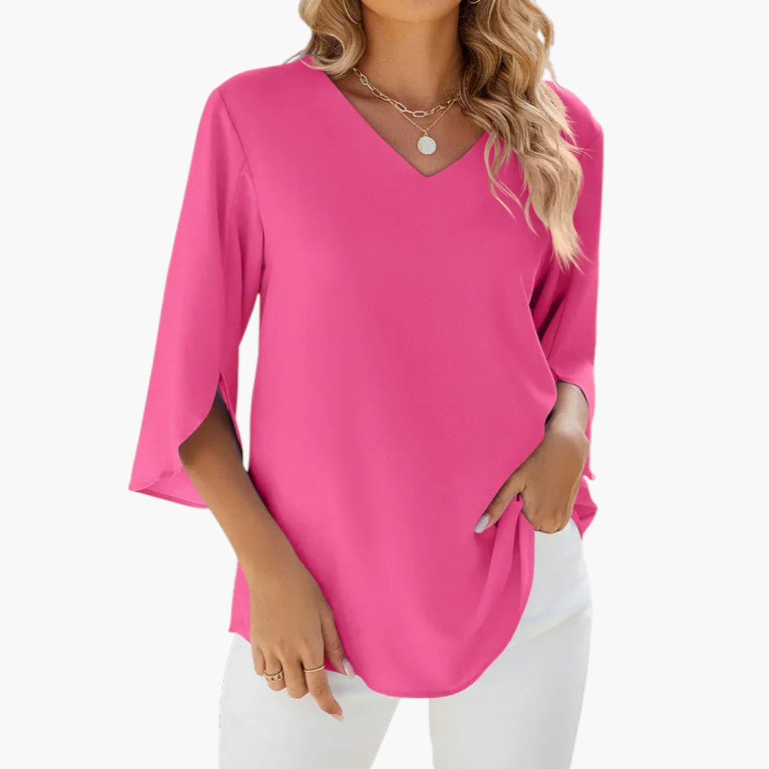 Camicia da donna con scollo a V e maniche spaccate