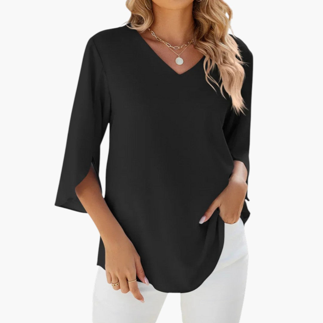 Camicia da donna con scollo a V e maniche a tre quarti