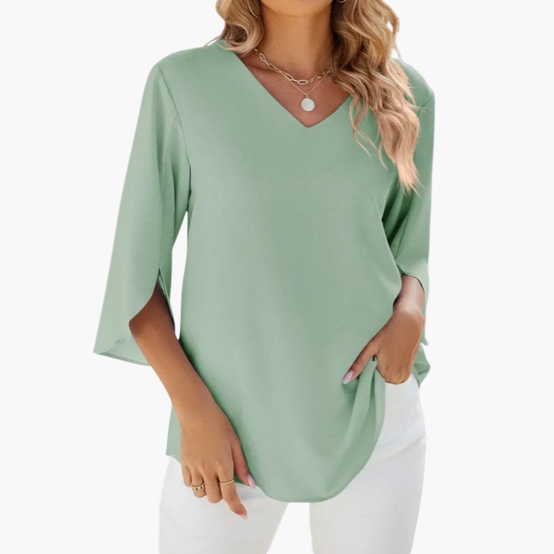 Camicia da donna con scollo a V e maniche a tre quarti