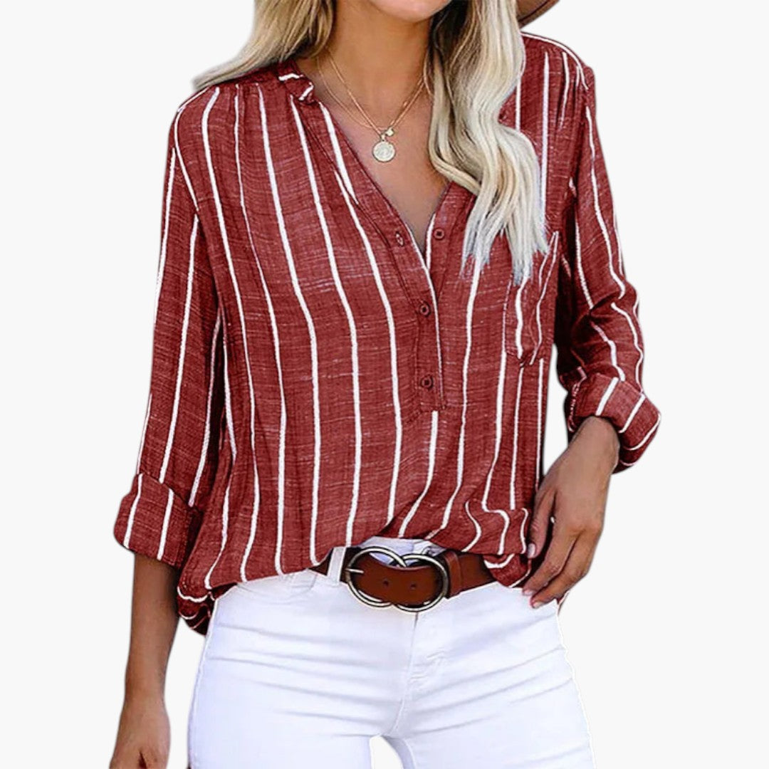 Camicia donna con scollo a V e patta con bottoni