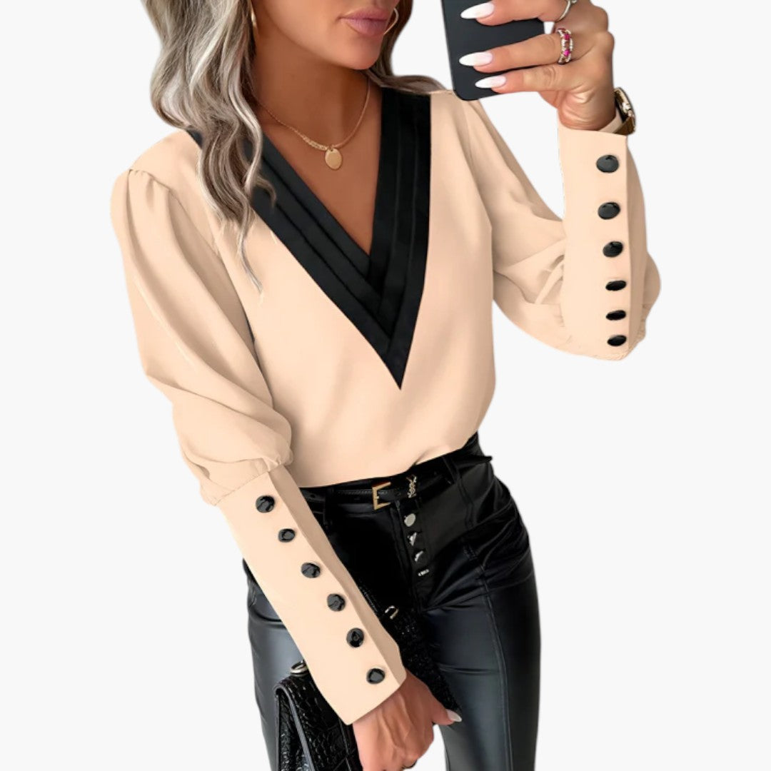 Camicia da donna con scollo a V e polsini con bottoni