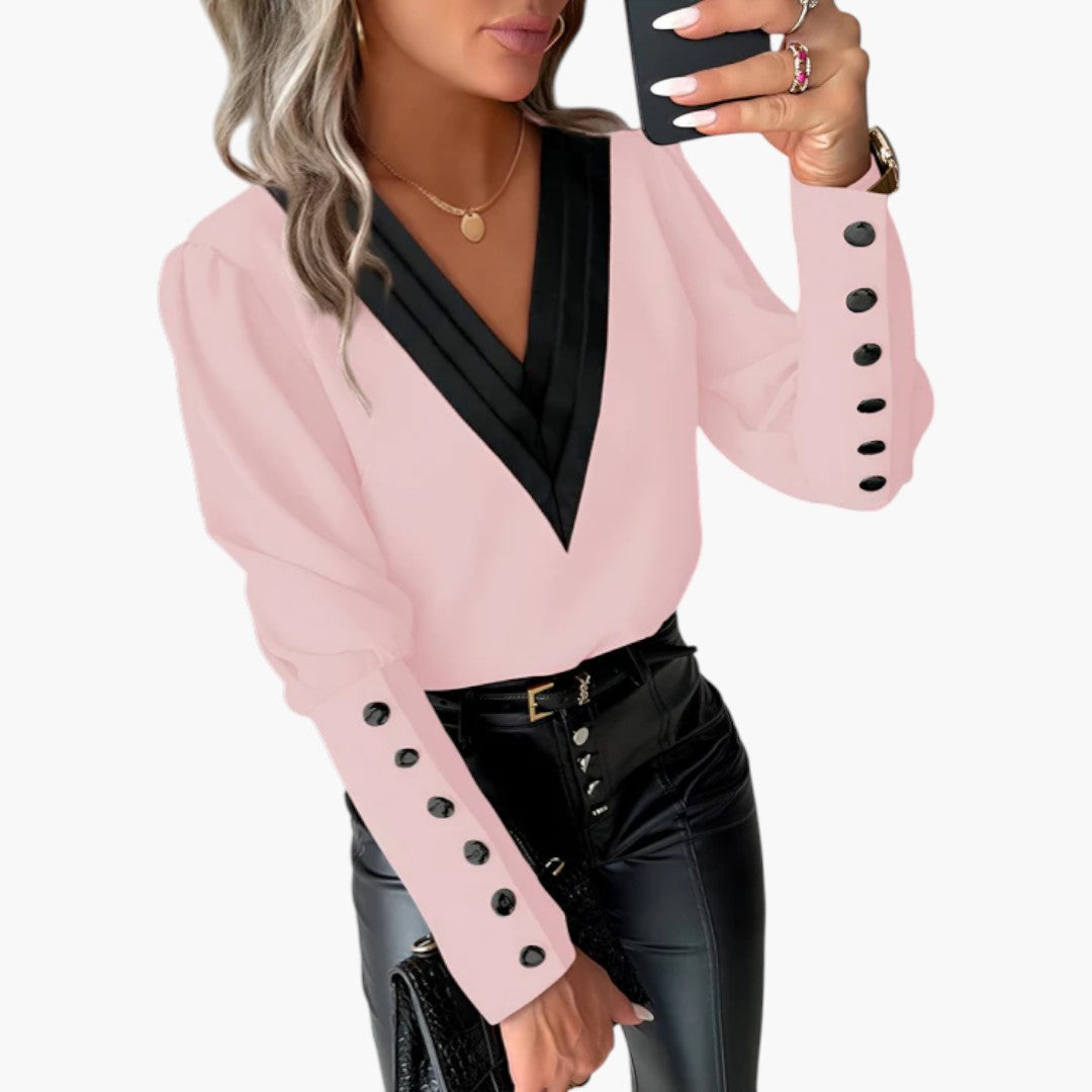 Camicia da donna con scollo a V e polsini con bottoni