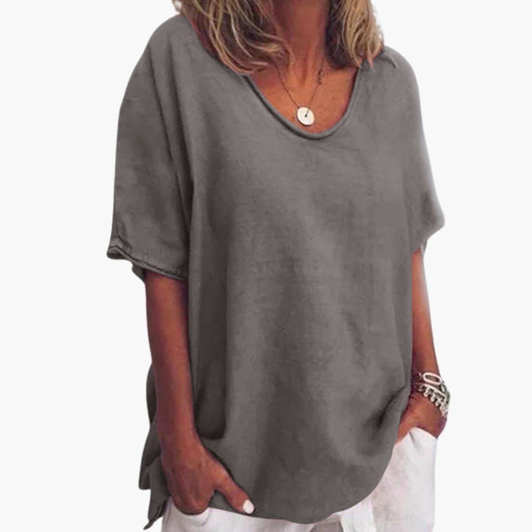 Blouse femme à manches courtes et encolure ronde