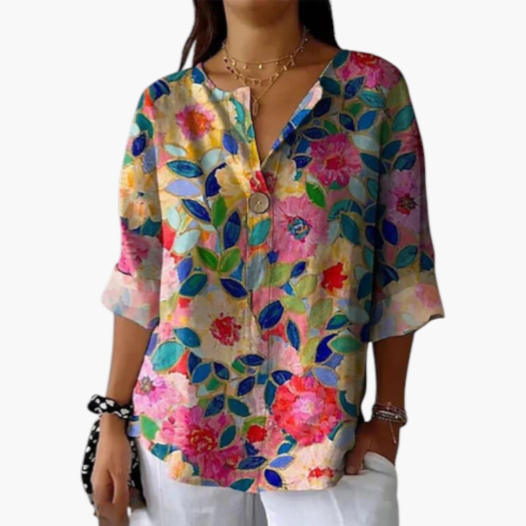 Camicia da donna con patta di bottoni e stampa floreale