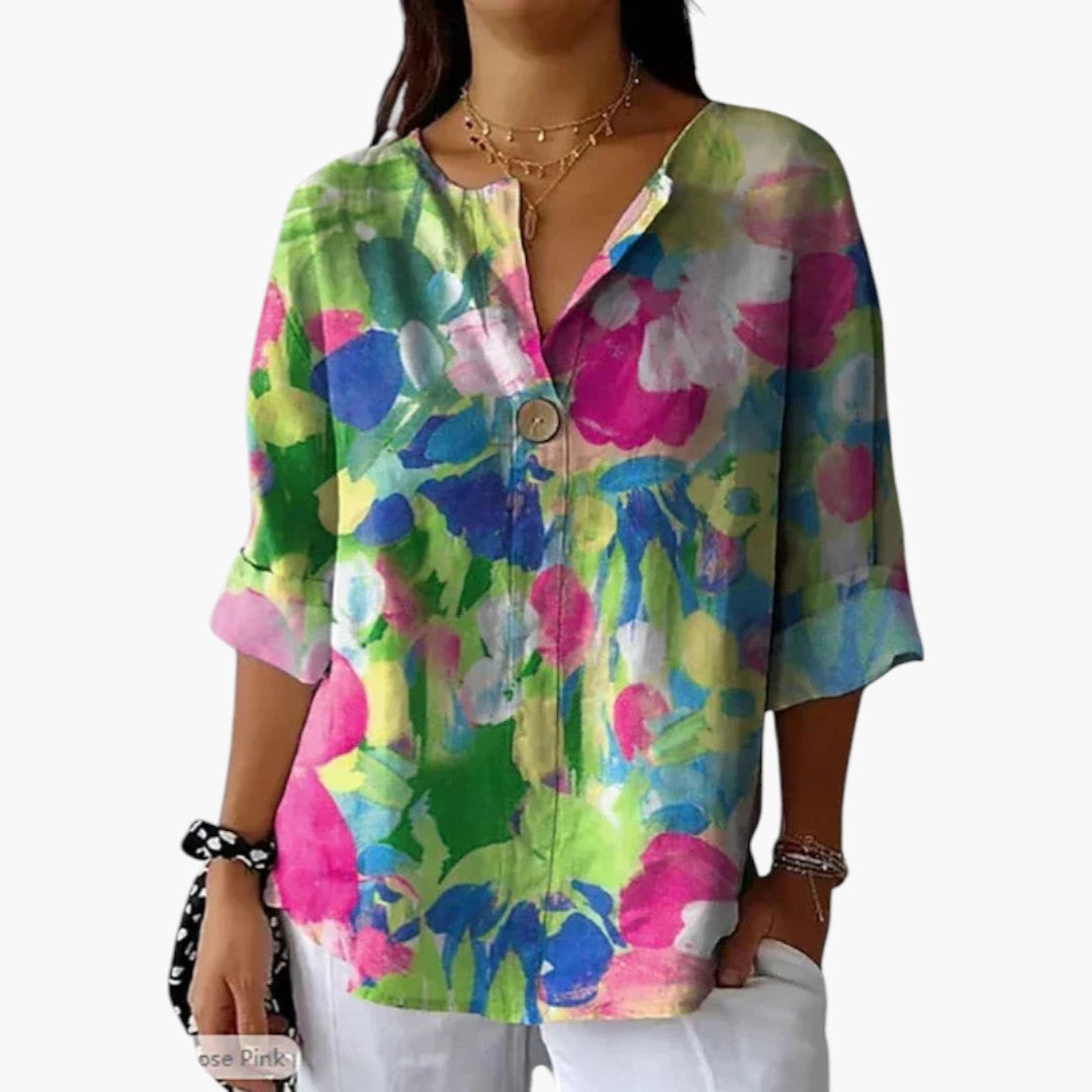Camicia da donna con patta di bottoni e stampa floreale