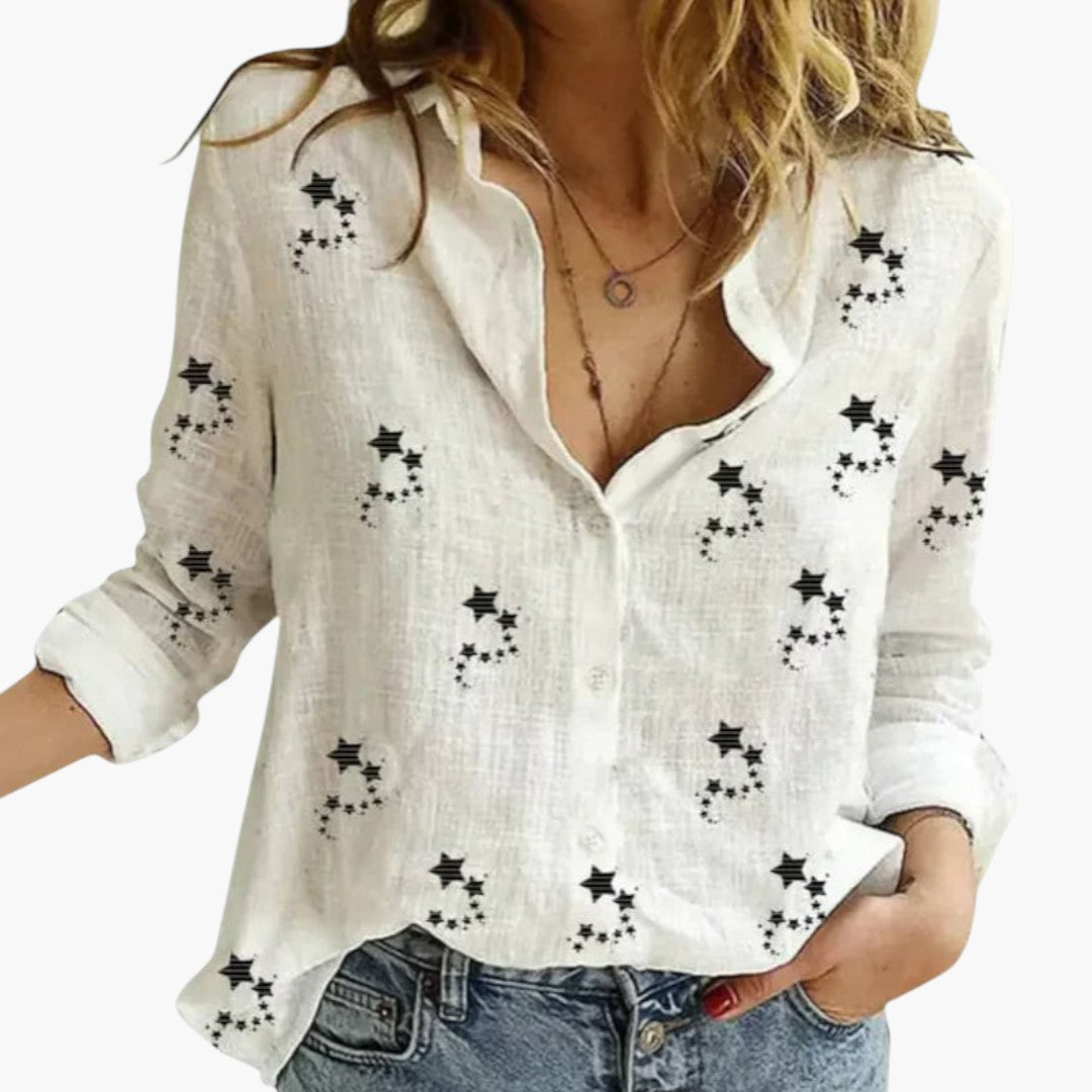 Camicia da donna con collo e stampa a stelle
