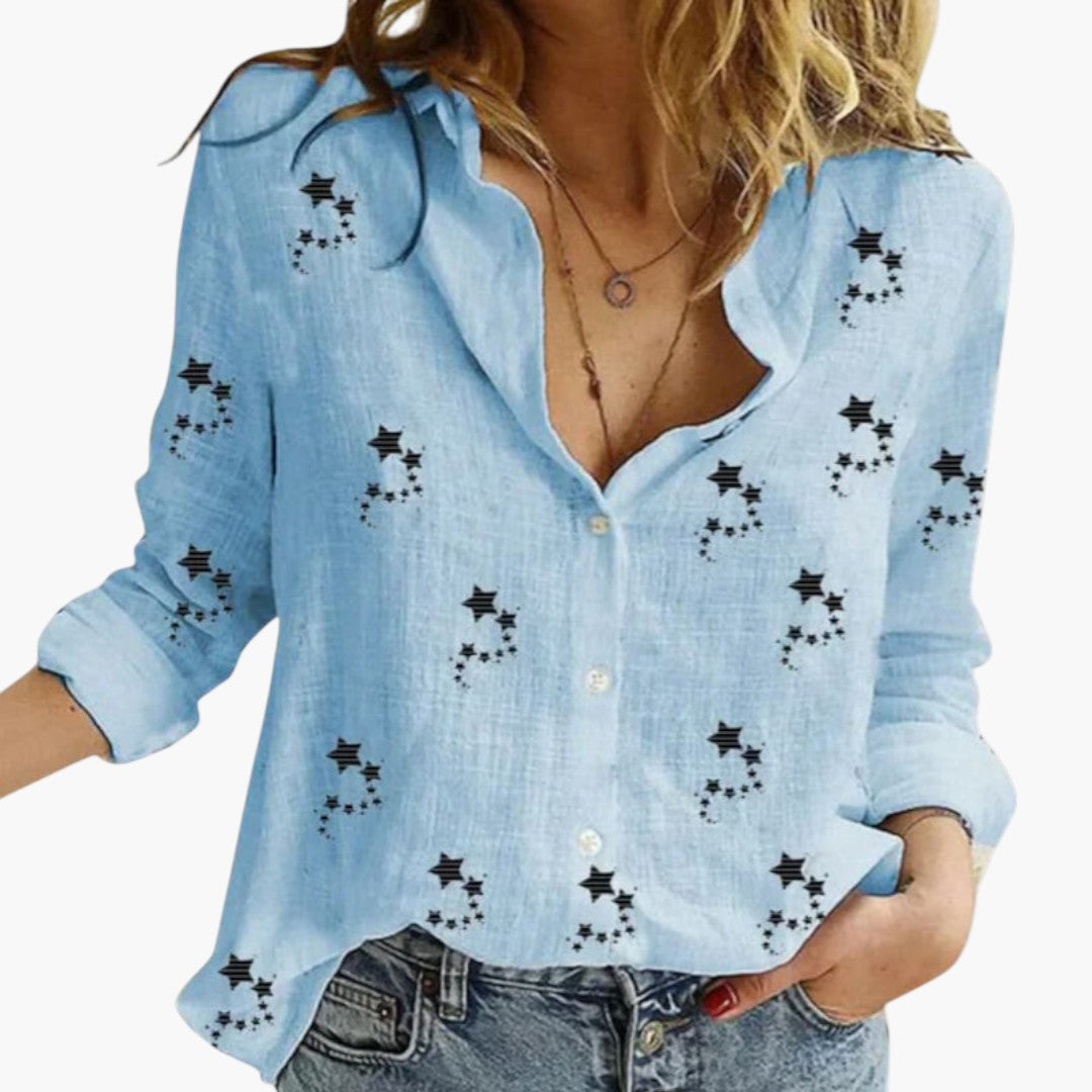 Camicia da donna con collo e stampa a stelle