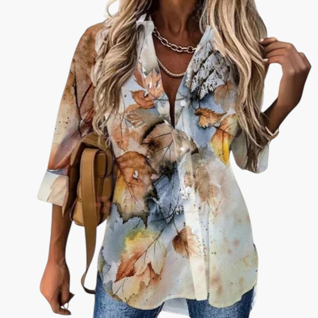 Damenbluse mit Kragen und Blumenmuster