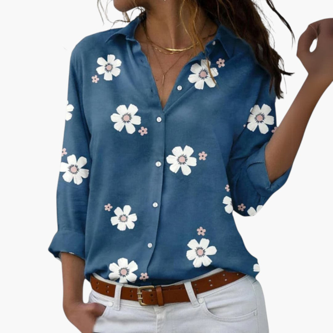 Women's blouse with floral print and long sleeves