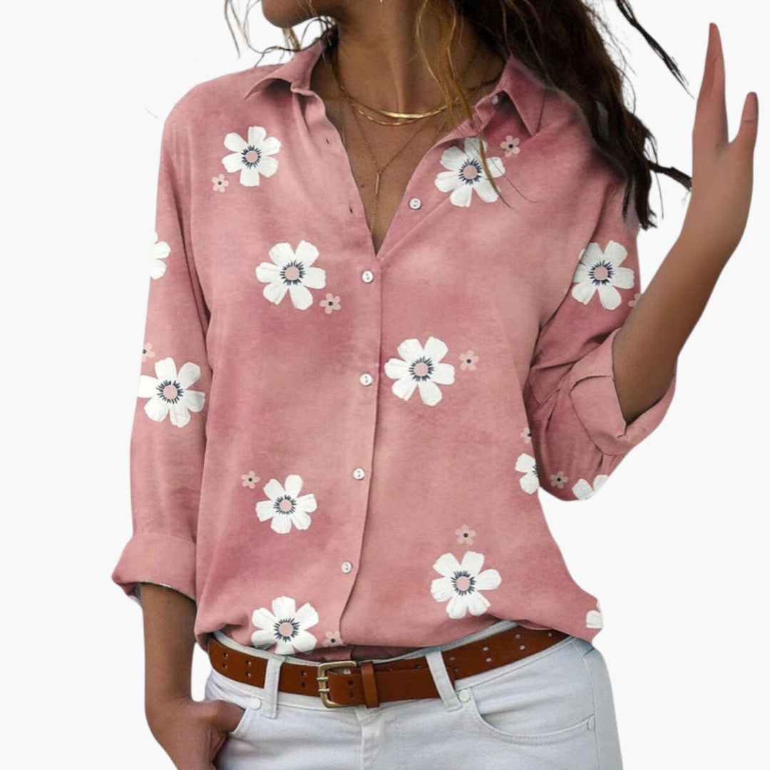 Women's blouse with floral print and long sleeves