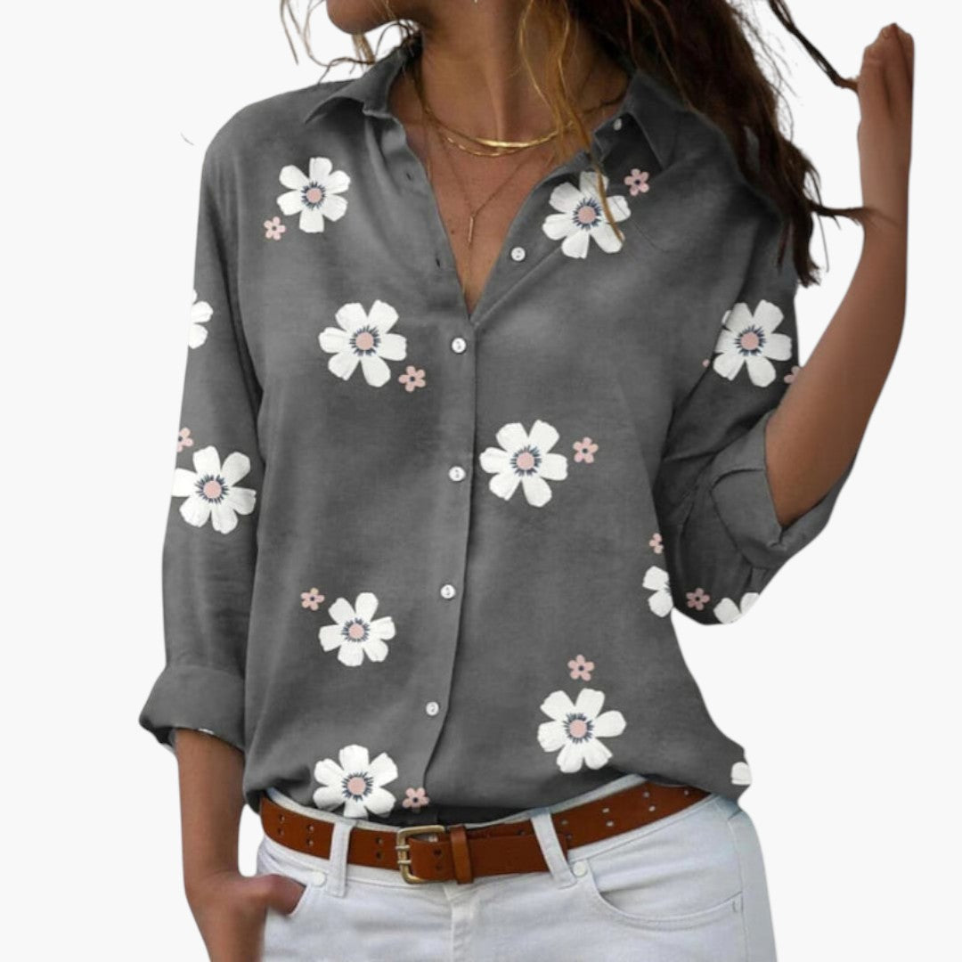 Women's blouse with floral print and long sleeves