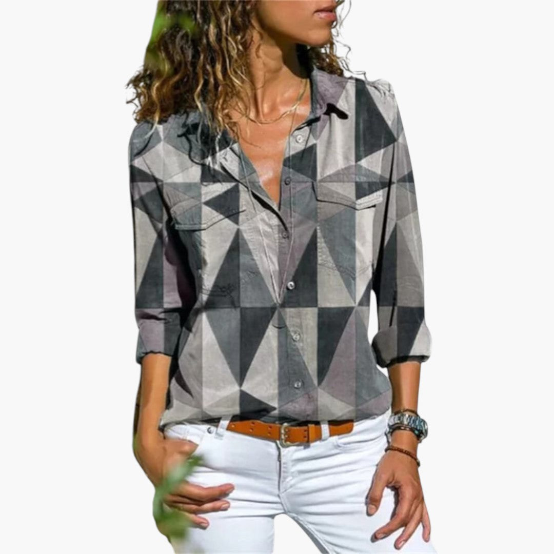 Camicia donna con collo e stampa geometrica