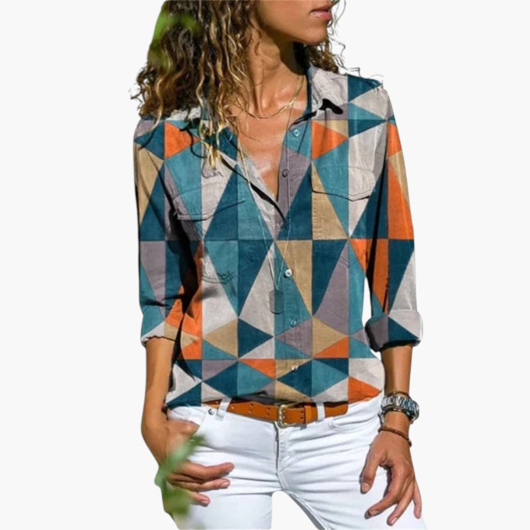 Camicia donna con collo e stampa geometrica
