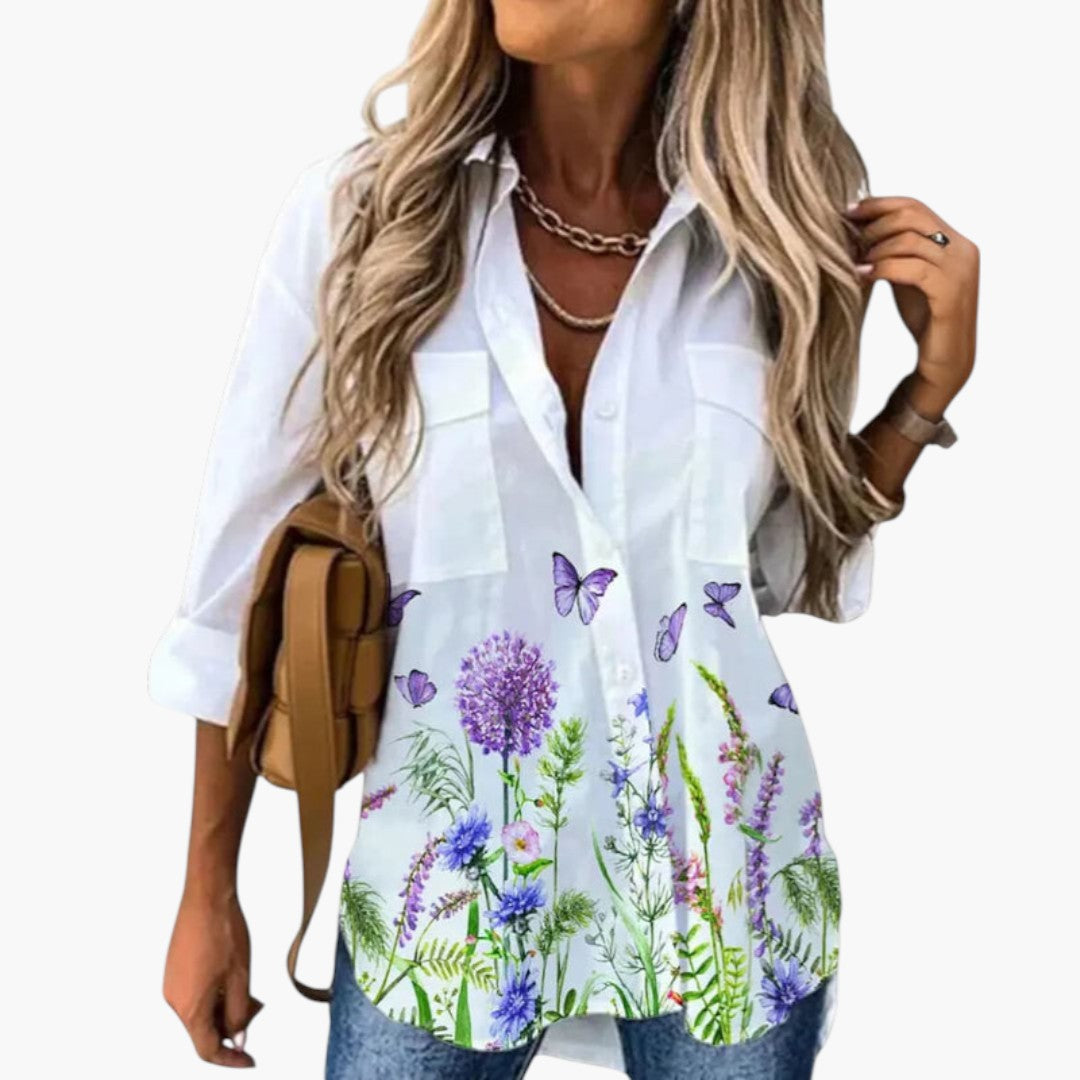 Camicia da donna con motivo stampato e maniche a tre quarti