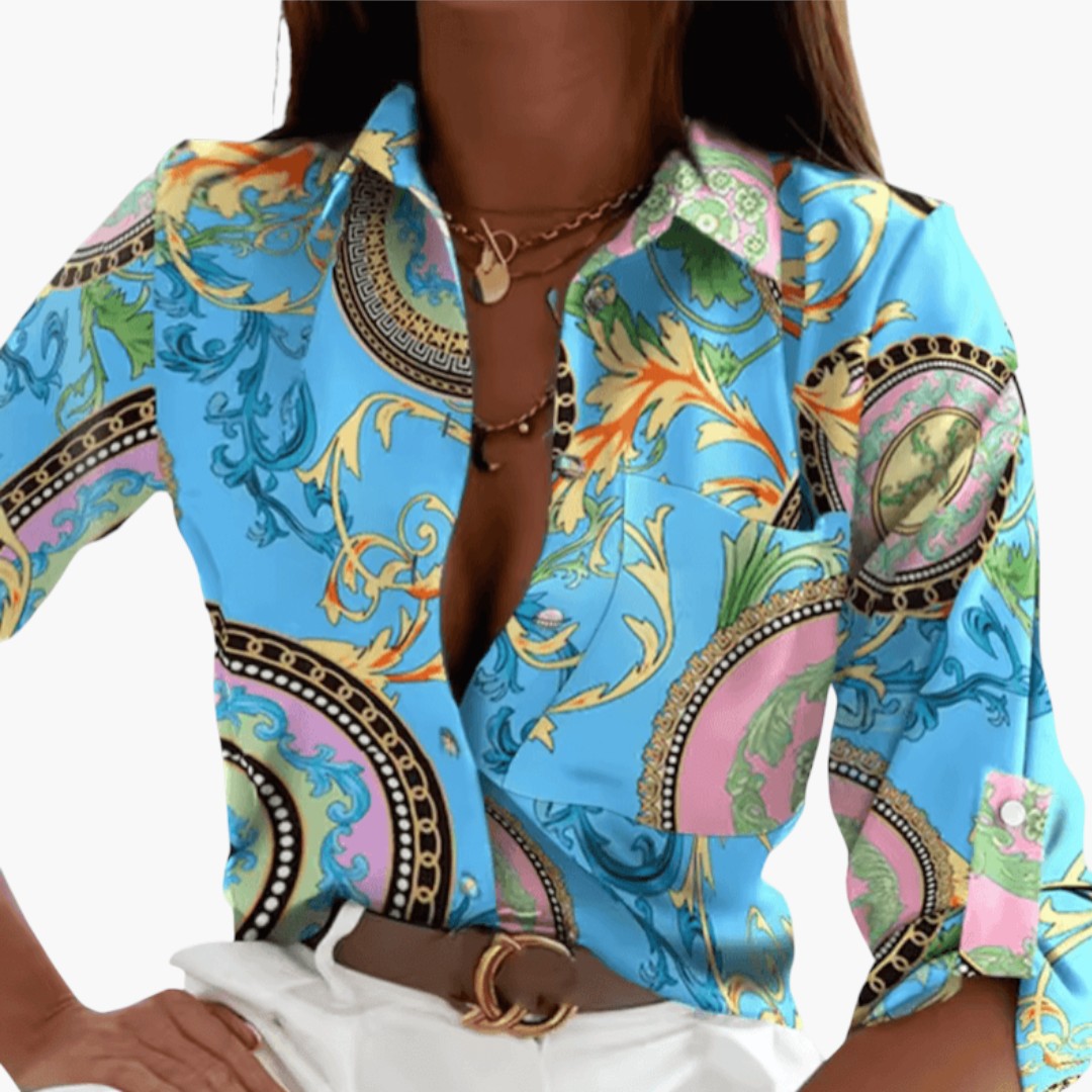 Camicia da donna con collo e motivo stampato