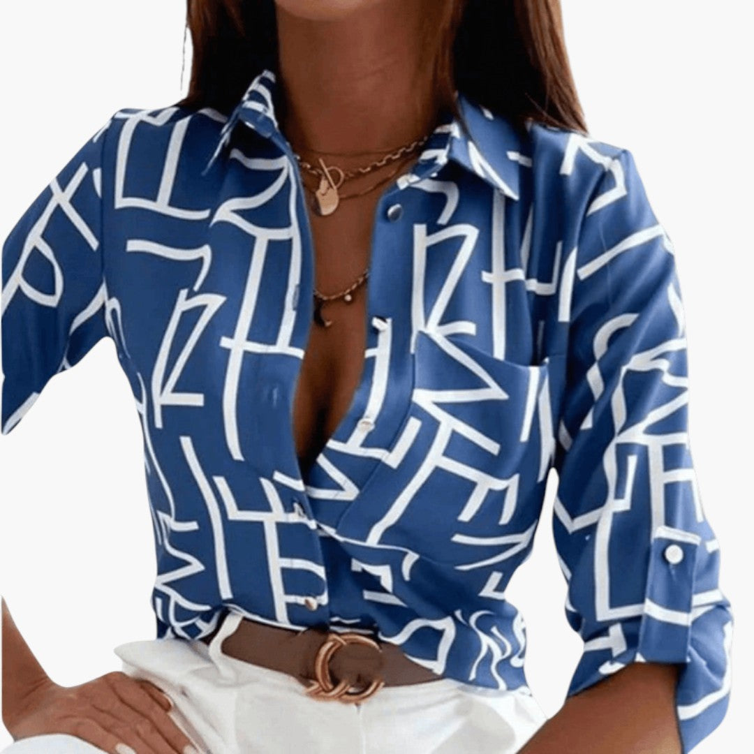 Camicia da donna con collo e motivo stampato