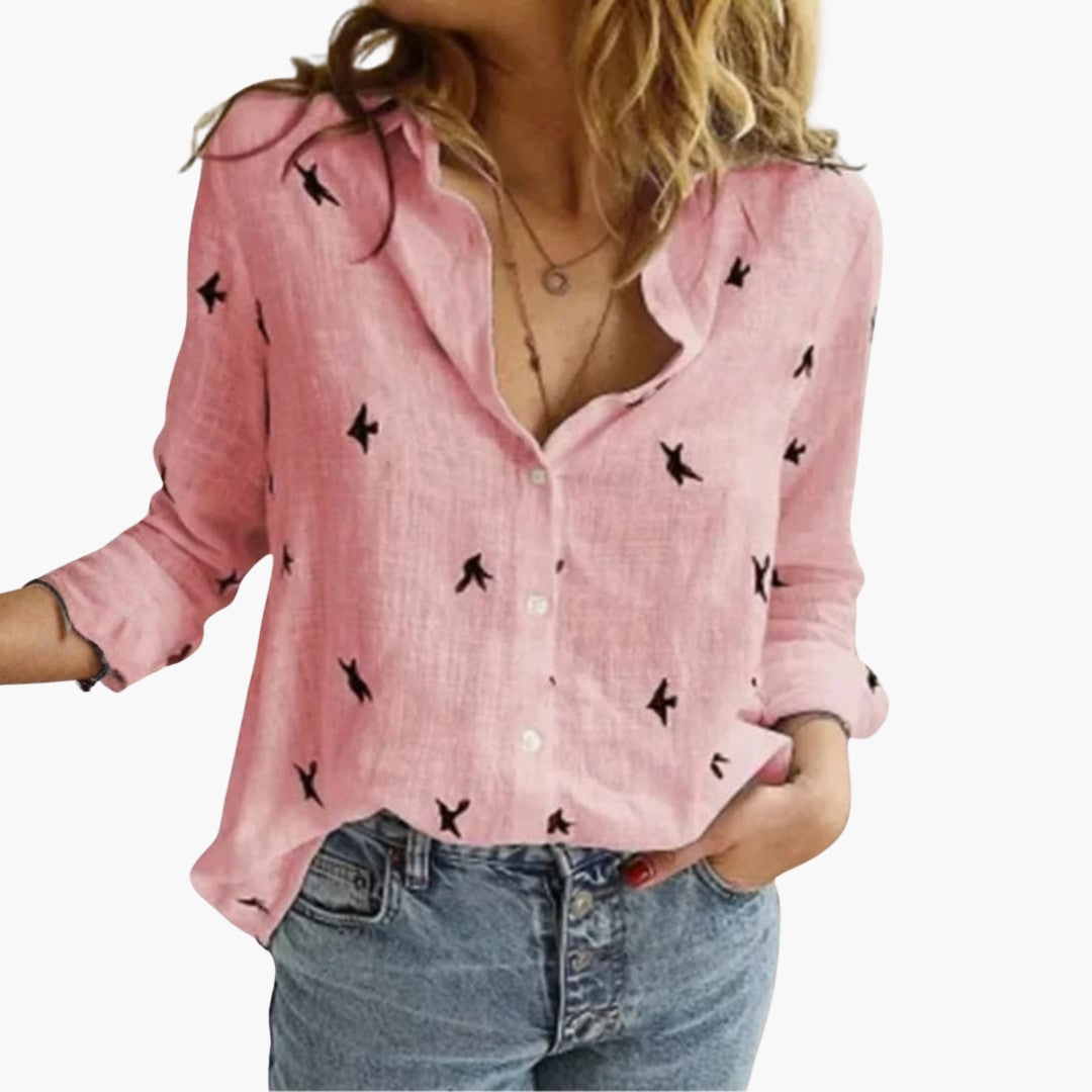 Damenbluse mit Knopfleiste und Tupfenmuster