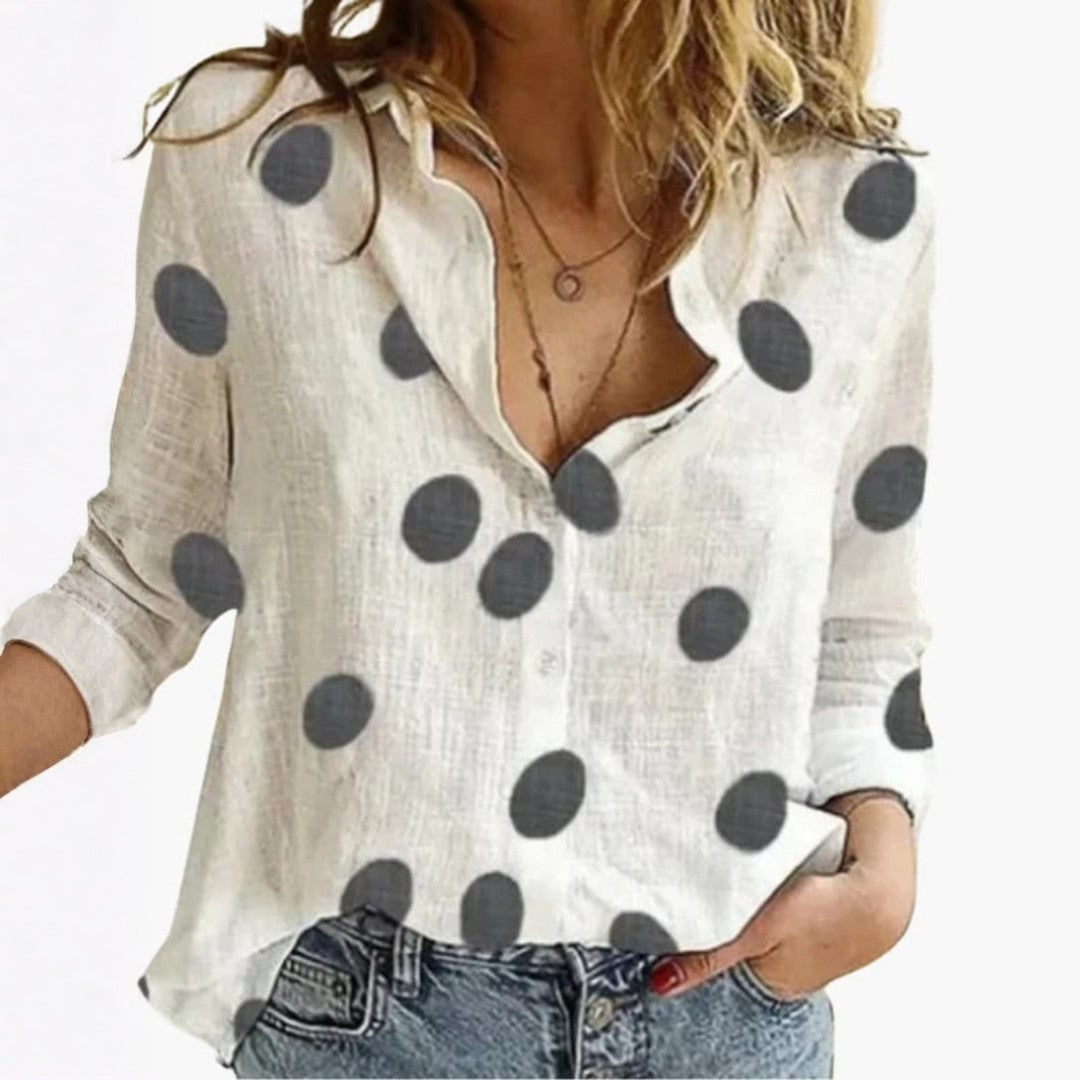 Camicia da donna con patta di bottoni e stampa a pois
