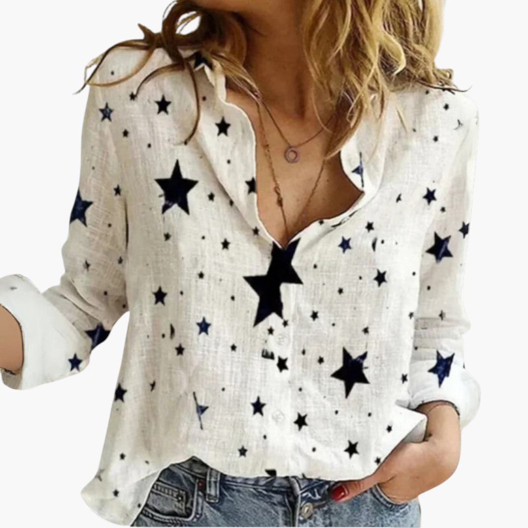 Camicia da donna con patta di bottoni e stampa a pois