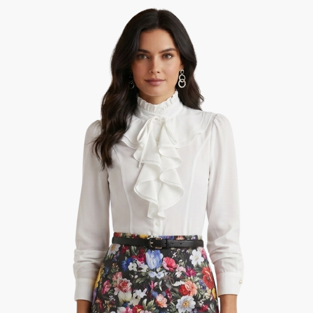 Women's blouse with ruffles front and long sleeves