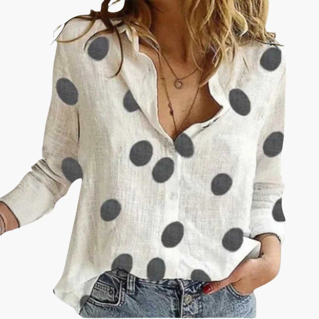 Blusa feminina com decote em V e mangas compridas