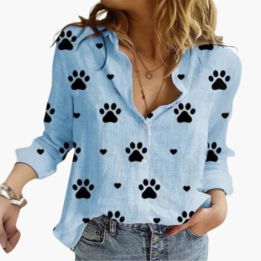 Blusa feminina com decote em V e mangas compridas