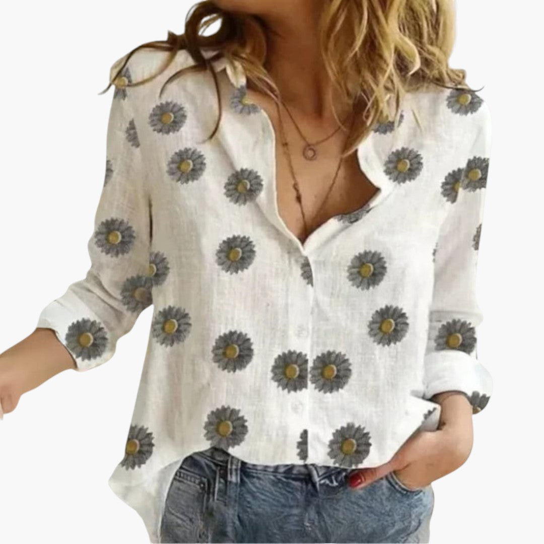 Blusa feminina com decote em V e mangas compridas