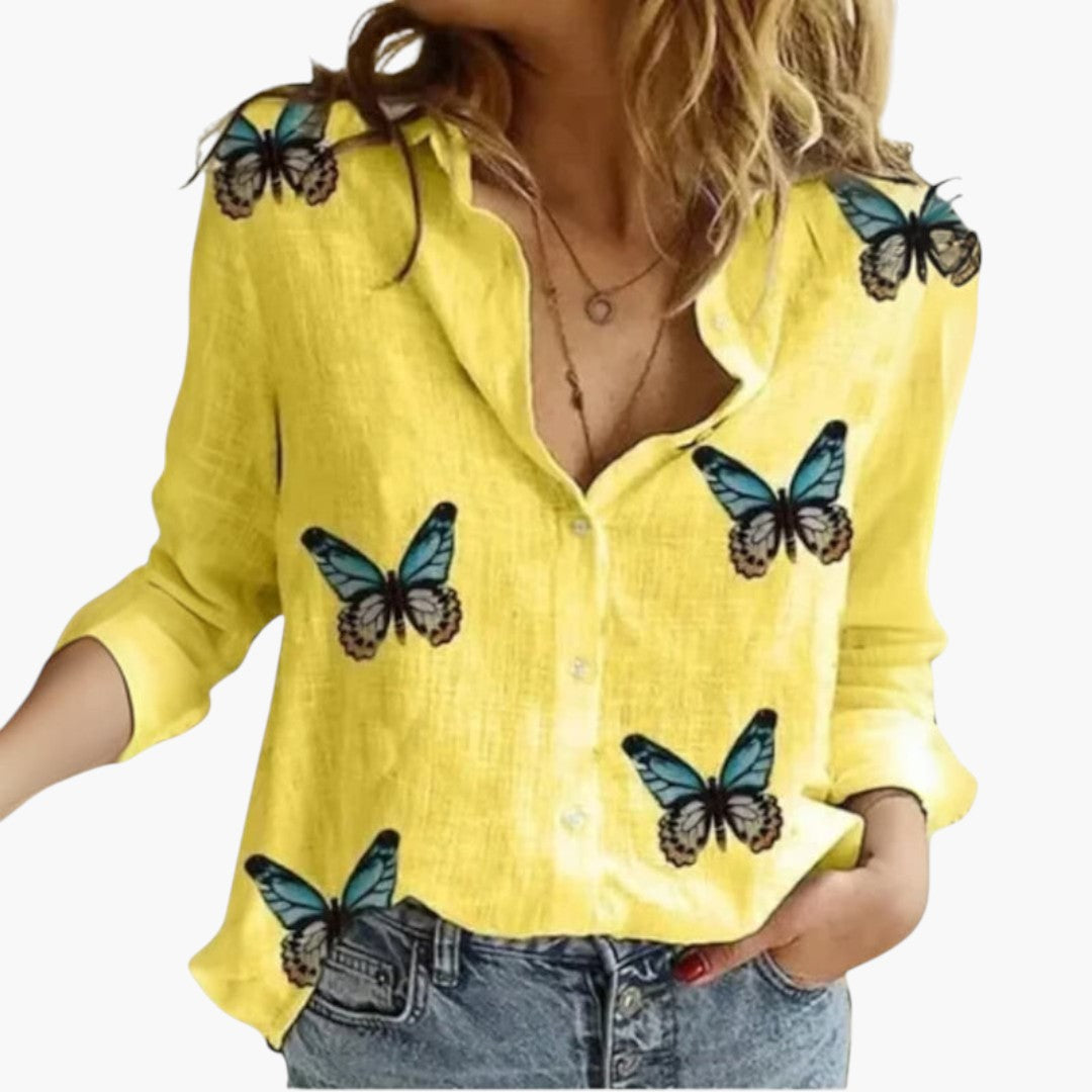 Blusa feminina com decote em V e mangas compridas