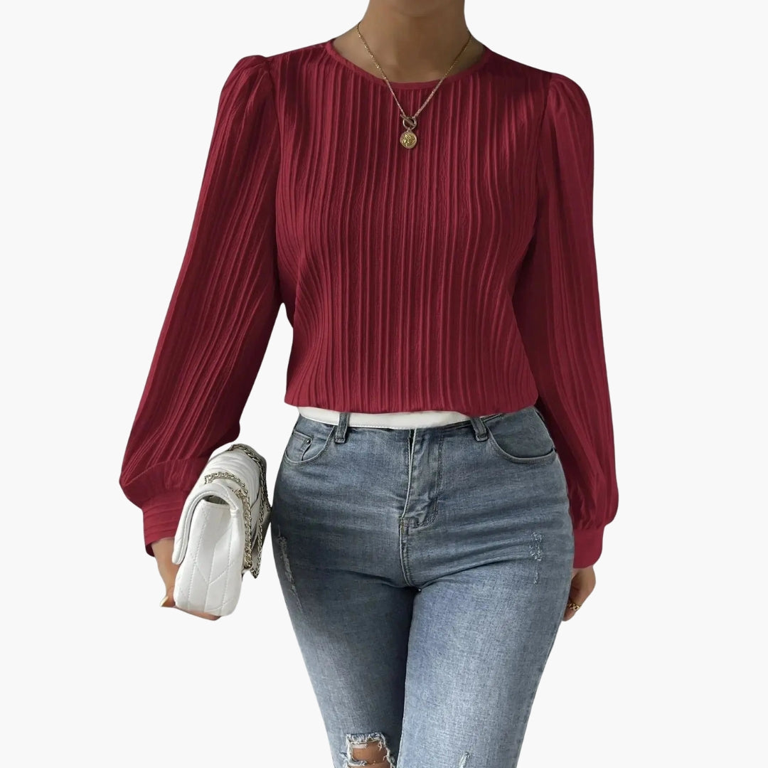 Blouse femme col rond et manches longues plissées