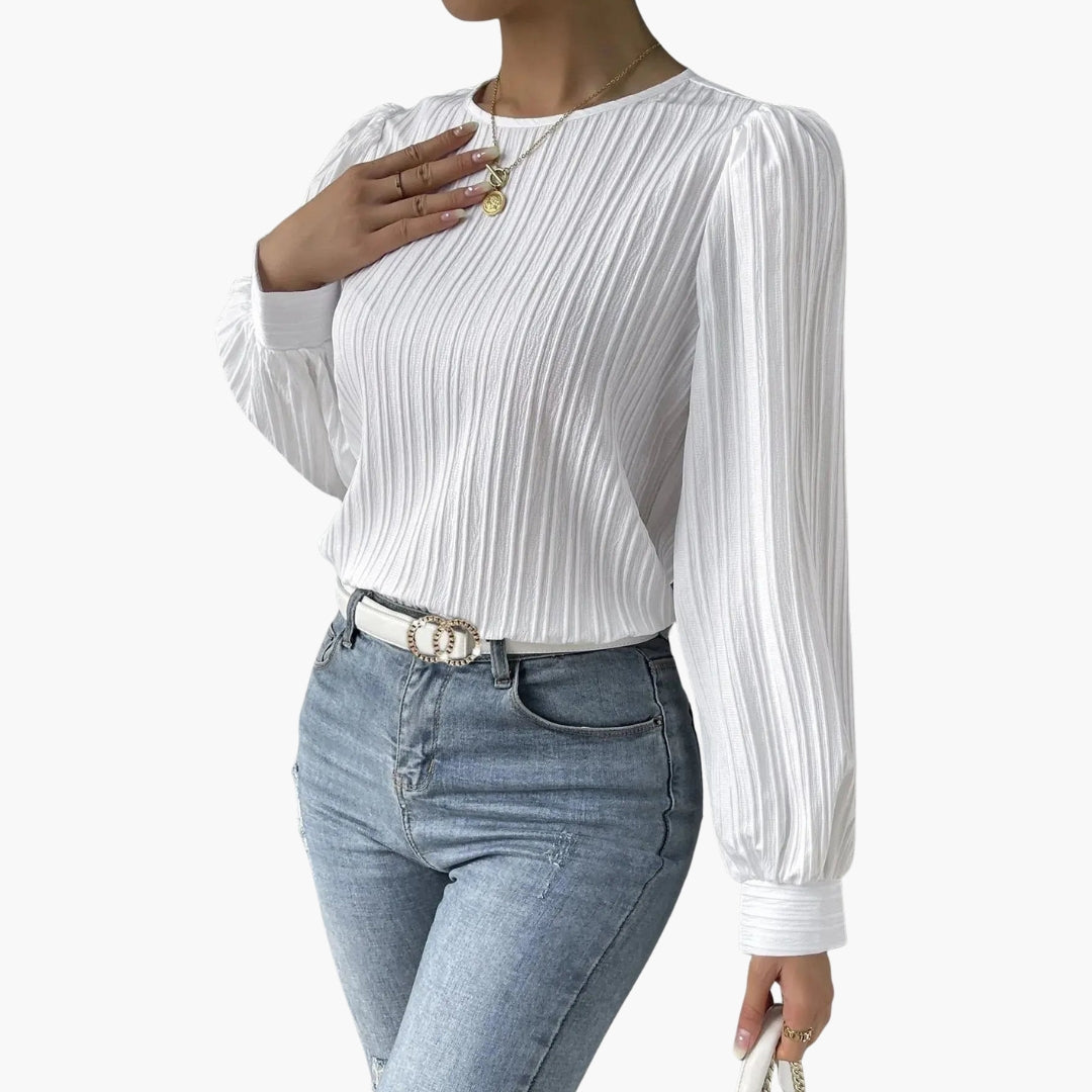 Blouse femme col rond et manches longues plissées