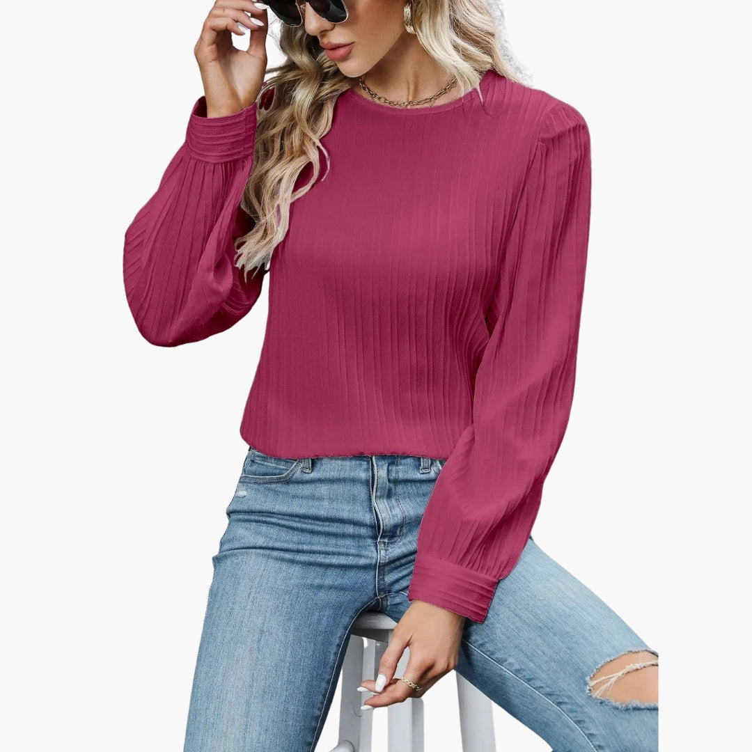 Blouse femme col rond et manches longues plissées