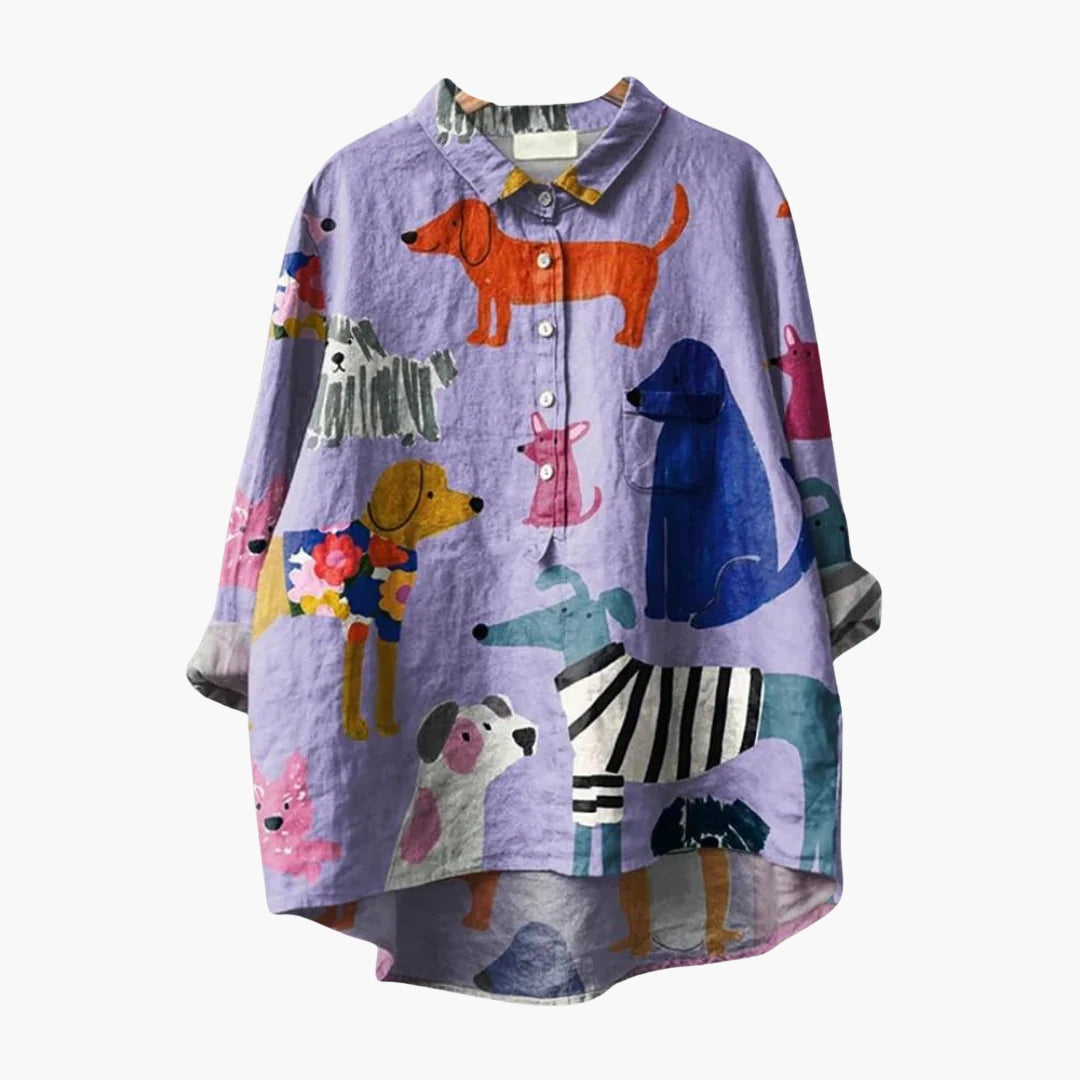 Camicia da donna stampata floreale con colletto e patta con bottoni
