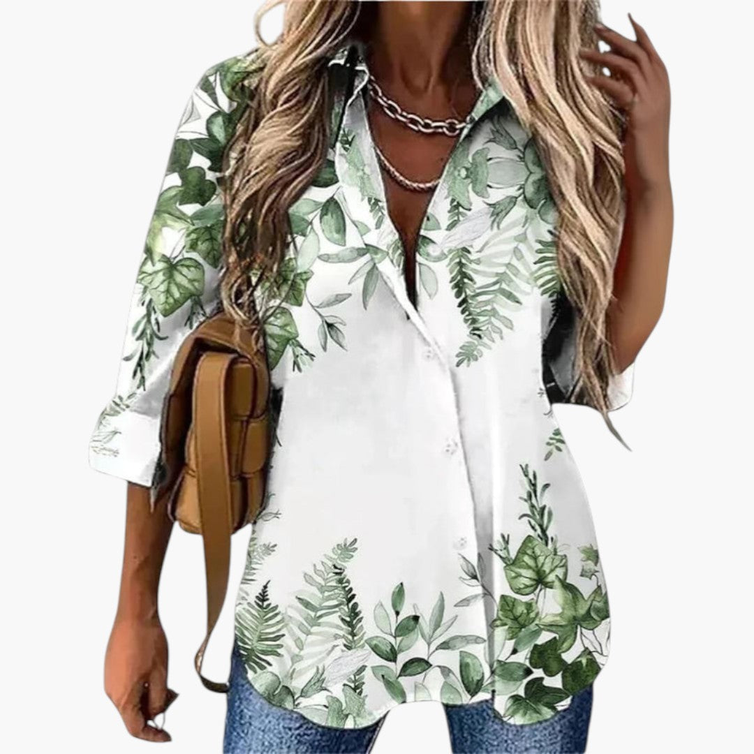 Camicia da donna con stampa floreale e patta con bottoni