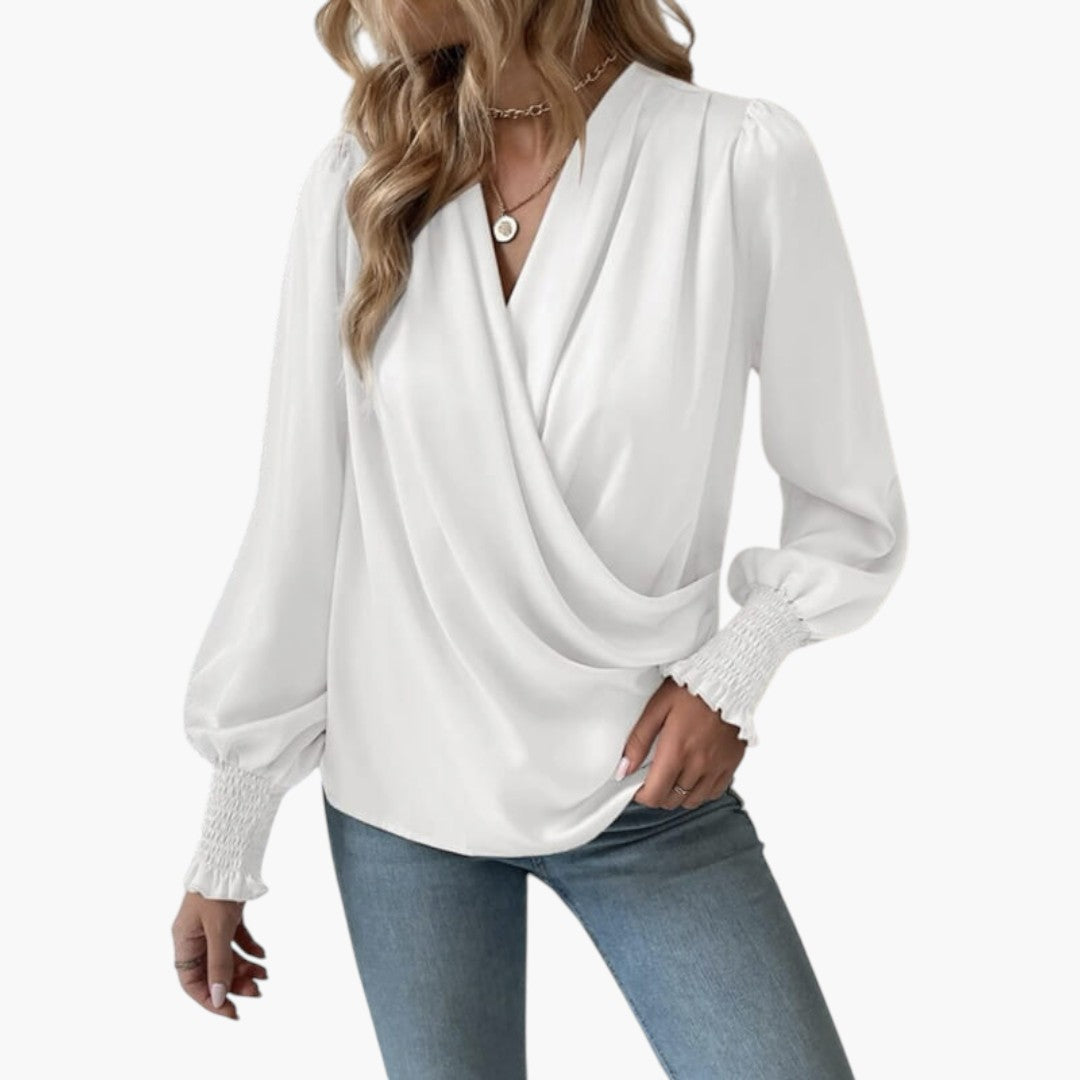 Camicia donna incrociata con scollo a V e polsini arricciati