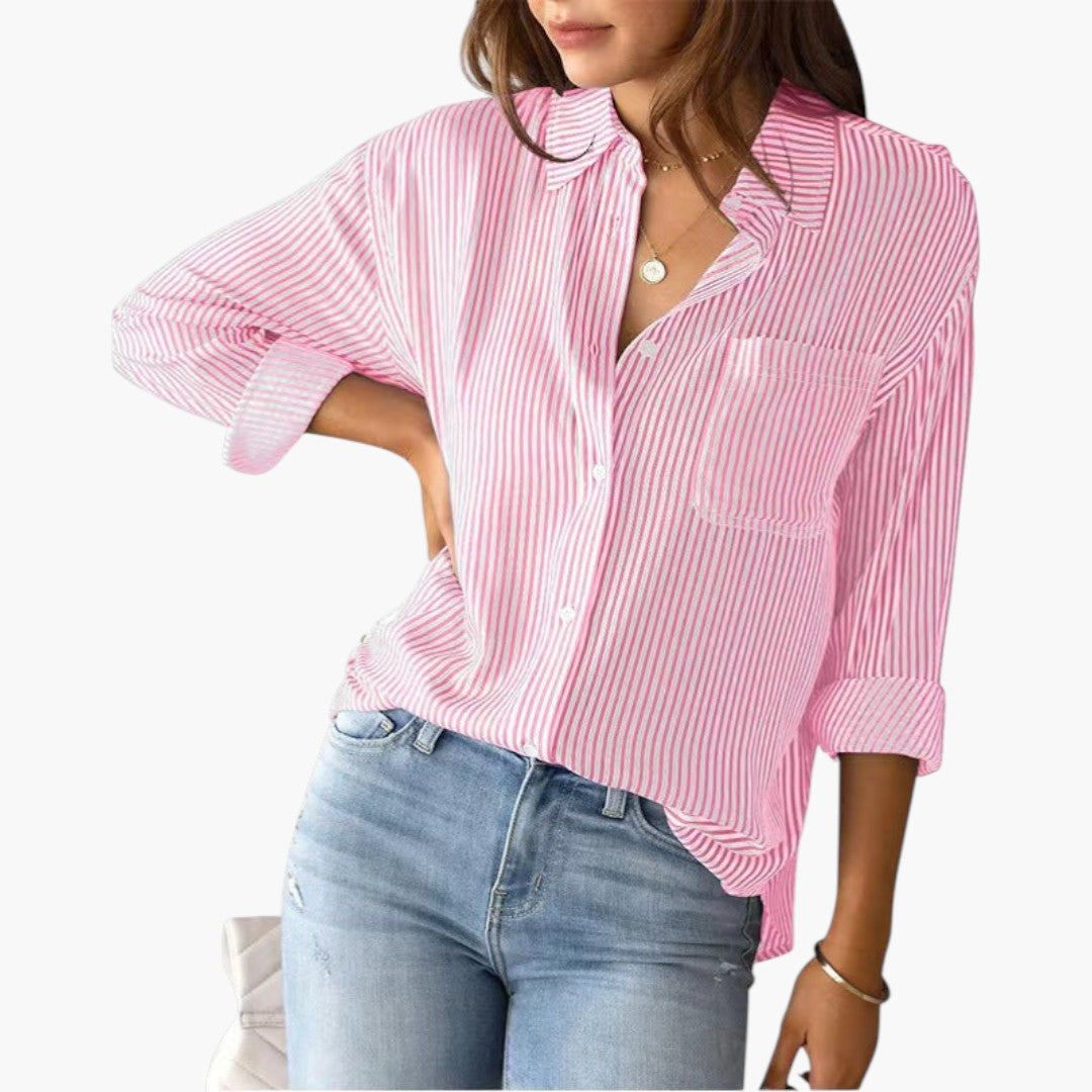 Camicia da donna a righe con colletto e patta con bottoni